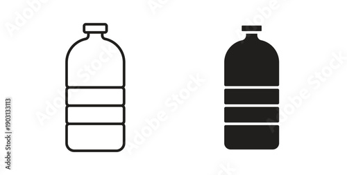 Water bottle icons vector symbol with editable stroke and flat versions