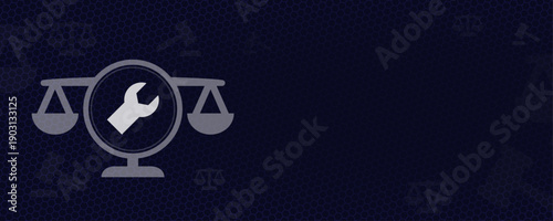 Consumer rights and warranty law vector concept with wrench icon on balance scales and copy space for repair and technical service regulation