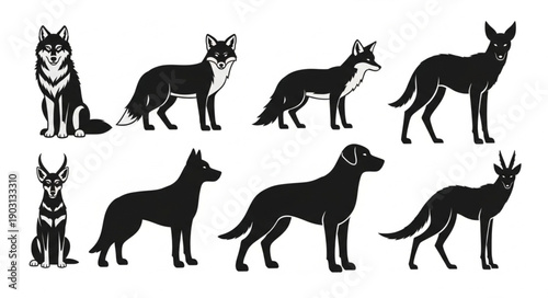Collection of diverse canine and wild animal silhouettes.