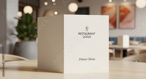 Standing menu card mockup showcasing clean restaurant branding and modern hospitality design.