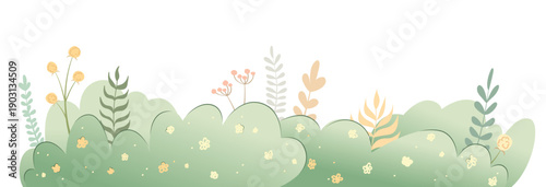 Spring background with bushes and flowers in a cartoon style. Vector.
