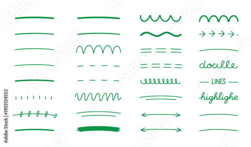 Green Hand Drawn Lines and Shapes on White Background