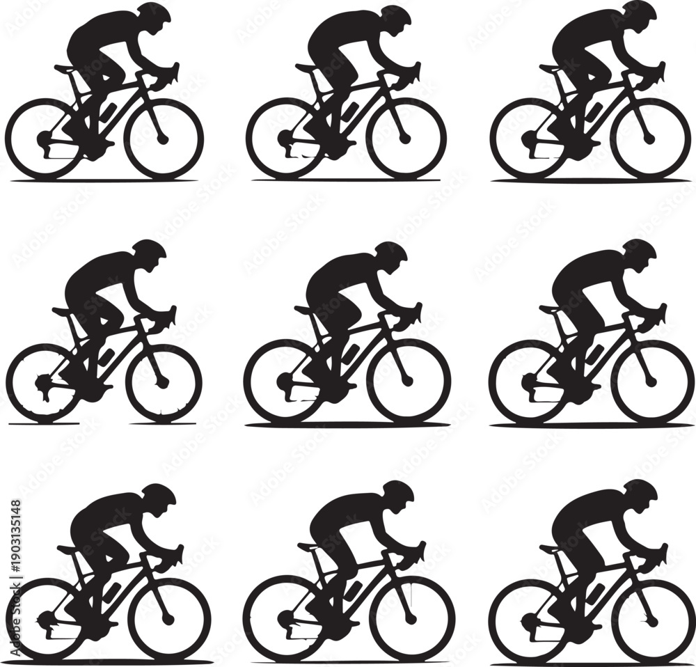 Fototapeta premium cyclist riding bicycle in different positions