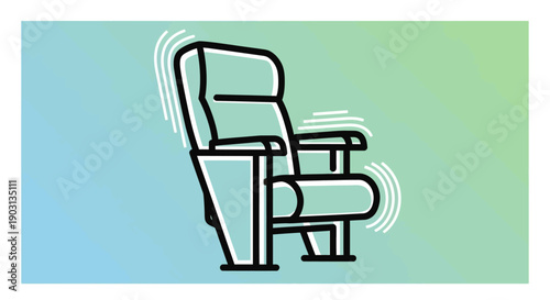 Stylized graphic of a comfortable movie theater seat with sleek design on a gradient background