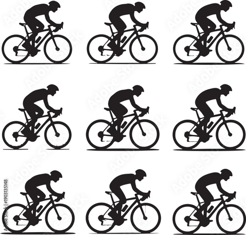 cyclist riding bicycle in different positions