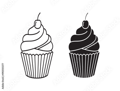 Two cupcakes with swirled frosting and lit wicks on top