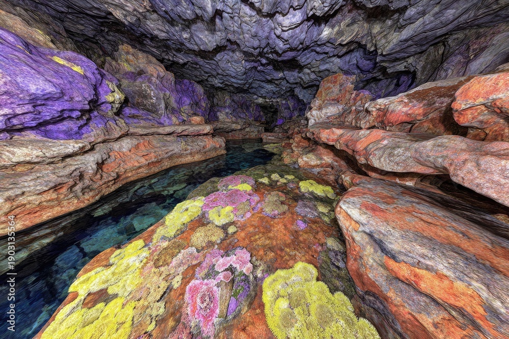 Fototapeta premium Colorful cave with a watery passageway