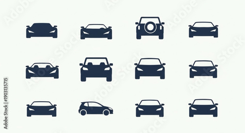 Collection of diverse car silhouettes in front view.