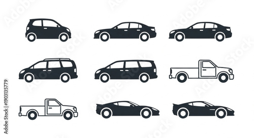 Collection of diverse car silhouettes in various styles.