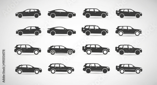 Collection of diverse car silhouettes in a grid layout.