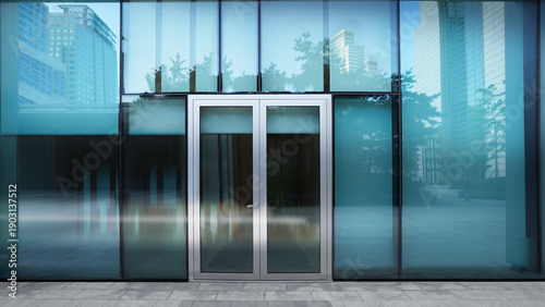 Modern Office Building Main Entrance Glass Door