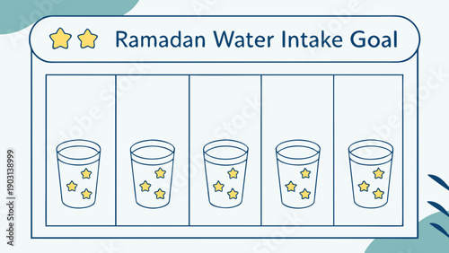 Ramadan Water Intake Goal Tracker with Five Glasses and Stars