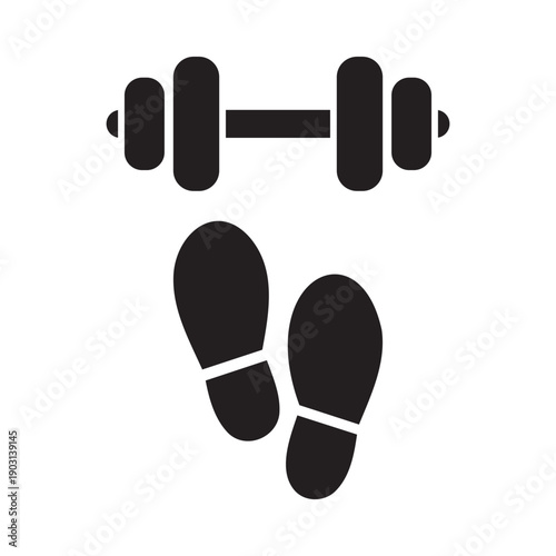 Fitness symbols with dumbbell and footprints for gym workout and health.