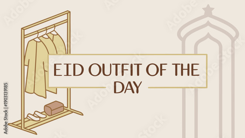 Eid Outfit of the Day Fashion Illustration with Clothing Rack and Traditional Attire