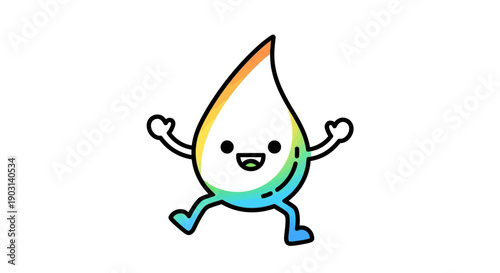 A joyful and vibrant cartoon teardrop character with a happy face and colorful outline dancing