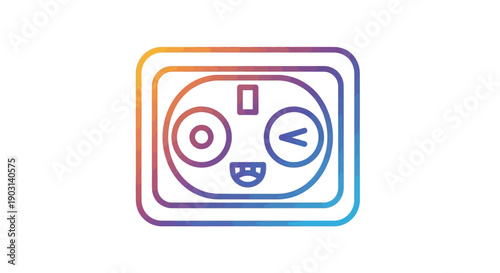 Whimsical colorful power outlet cartoon character smiling and winking playfully illustrated with