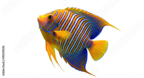 Photos Striking regal angelfish PNG isolated on transparent background, vibrant marine