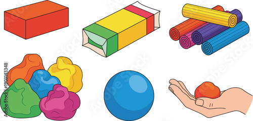 Modeling Clay and Playdough Set Isolated on White Background Flat Vector Illustration