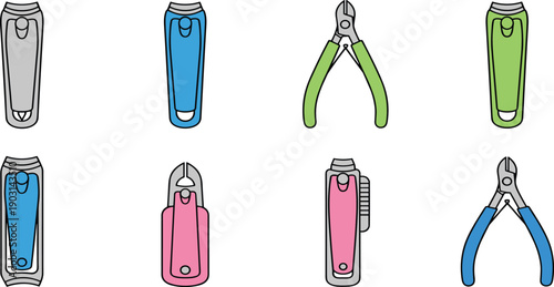 Nail Care Tools and Clippers Set Isolated on White Background Flat Vector Illustration