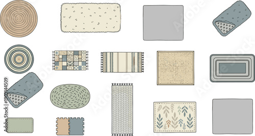 Rugs and Carpets Collection Isolated on White Background Flat Vector Illustration