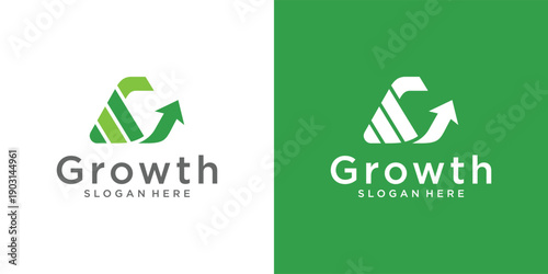 Green Growth Logo Design with Arrow and Business Concept.