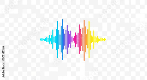 Vibrant digital audio equalizer with colorful sound wave visualization on transparent background