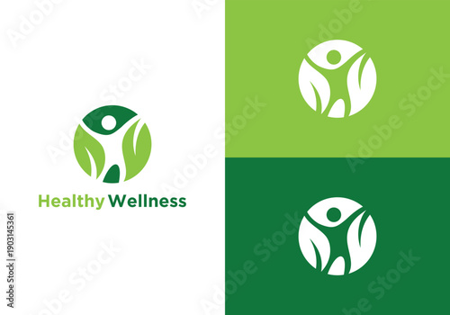 Healthy Wellness Logo Design with Green Circle and Human Figure.