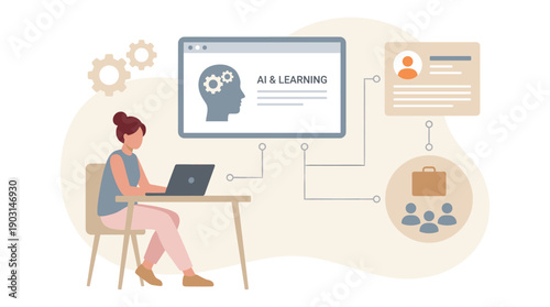 Woman studying artificial intelligence and machine learning course on online education platform