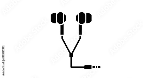 Black wired earphones icon representing audio device, music listening, and sound accessories in flat design.
