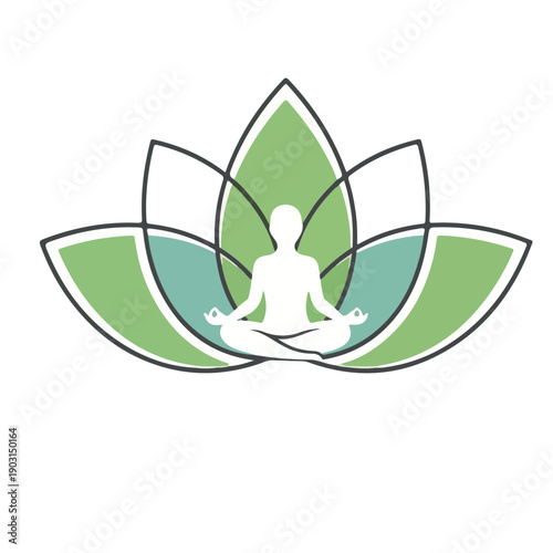 A serene silhouette of a person in a meditative pose sits within a stylized lotus flower, symbolizing peace and mindfulness
