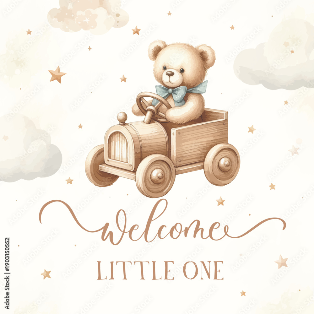 © ku4erashka - Welcome Little One Teddy Bear Toy Car Illustration © ku4erashka - Welcome Little One Teddy Bear Toy Car Illustration