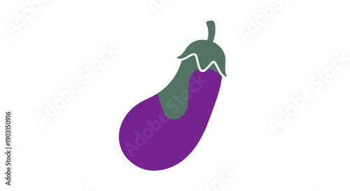 Vibrant Purple Eggplant Illustration Simple Cartoon Vegetable Design on White Background