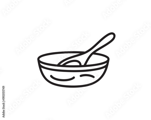 Black Bowl with Spoon Isolated on White Background