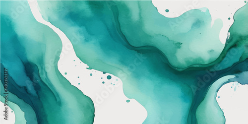 Abstract blue watercolor background featuring a liquid sea wave texture with an artistic paint splash pattern inspired by nature and the ocean