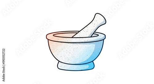 Vibrant cartoon mortar and pestle illustration with speckled texture for grinding ingredients