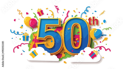 50th Anniversary Celebration Festive Design with Confetti and Balloons