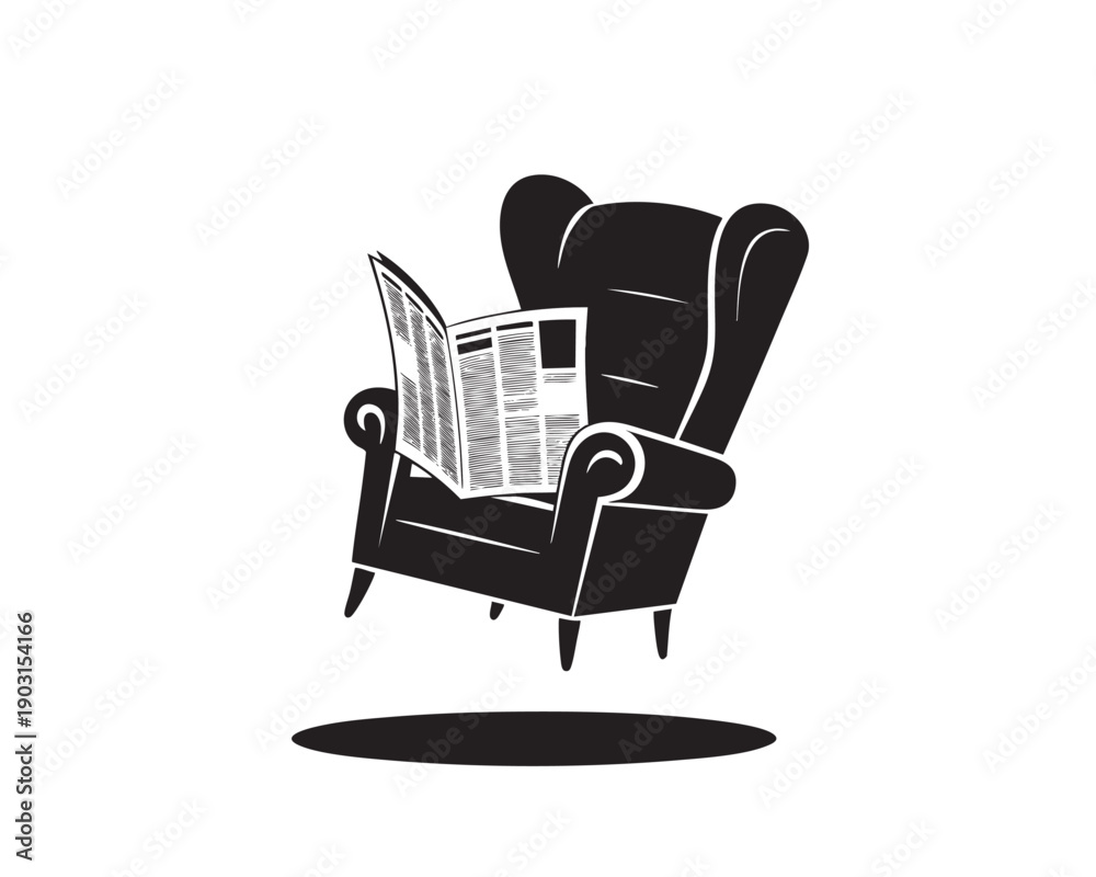 Fototapeta premium Black Armchair with Newspaper on White Background