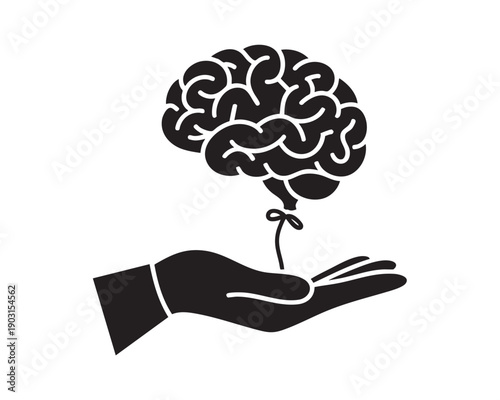 Hand Holding Brain on White Background