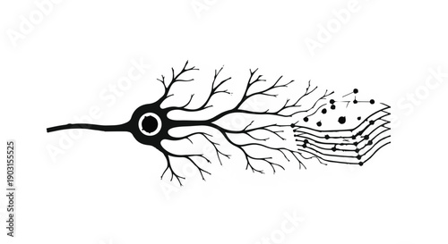 Detailed neuron illustration with dendrites and axon terminal