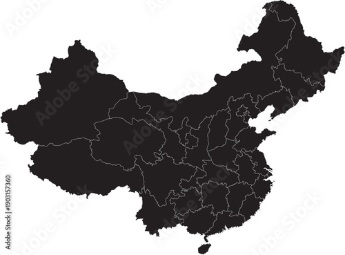 China Map with Administrative Regions Silhouette Vector Transparent Background Vector
