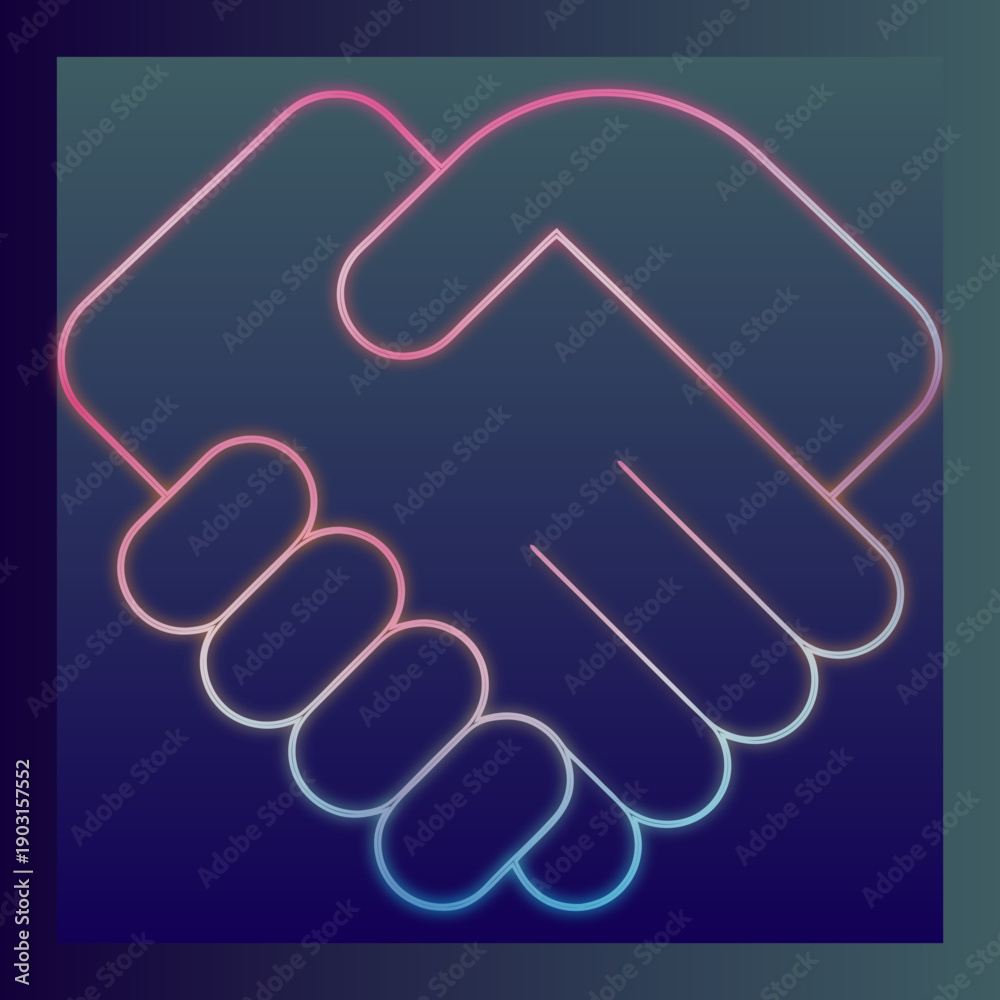 Fototapeta premium Neon Handshake Agreement Partnership Collaboration Trust Glowing Vector Illustration