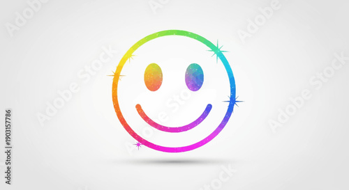 Vibrant sparkling smiley face radiating joy and positivity with a colorful gradient outline a
