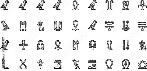 Egyptian hieroglyphic bundle of ancient symbols and characters