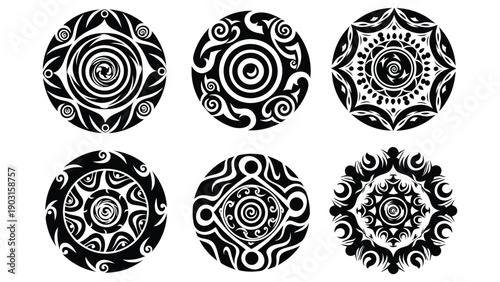 Hand-drawn circular fire illustration in tribal, elemental folk art style, presented as a vector pattern—ideal for energy, survival, and adventure-themed designs.