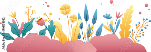 Botanical composition in trendy textured style. Growing flowers