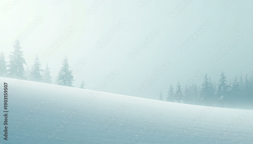 Fototapeta premium A serene winter landscape with snow-covered trees and a foggy atmosphere