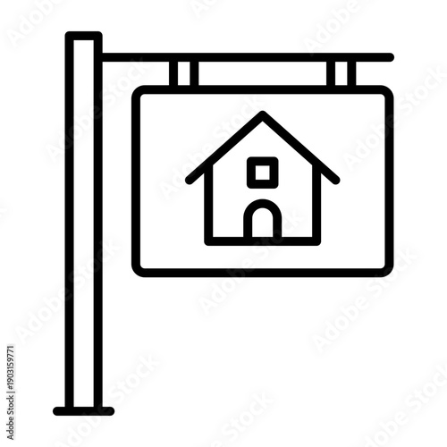 For sale house sign icon, showing a house on a yard sign, symbolizing home listing, property marketing, and opportunity.
