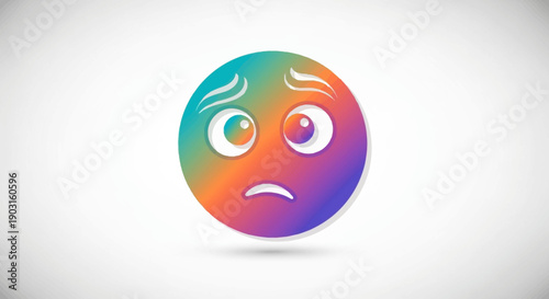 Vibrant rainbow gradient emoji with a worried and confused expression on a clean white background