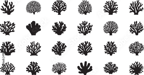 Abstract Coral Silhouette Vector Icon Set