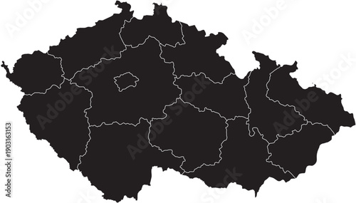 Czech Republic (Czechia) Map with Administrative Regions Silhouette Vector Transparent Background Vector.